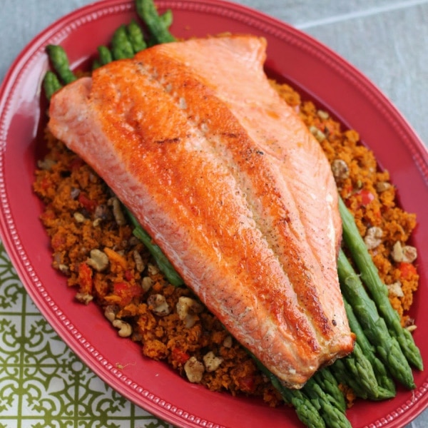 Cheap Healthy Meal: Pan Seared Salmon with Sweet Potato ‘Rice’