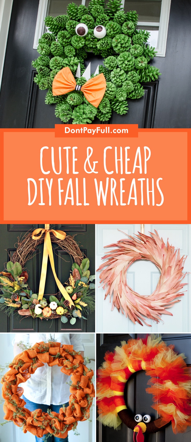 Don't spend a fortune on buying ready-made seasonal wreaths at the store. This collection of beautiful DIY Fall Wreaths are cheap and easy to make at home.
