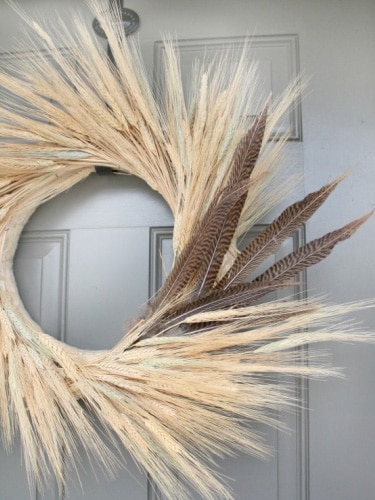 DIY Wheat Wreath with Feather