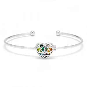 Interlocking Hearts Birthstone Silver Cuff Bracelet