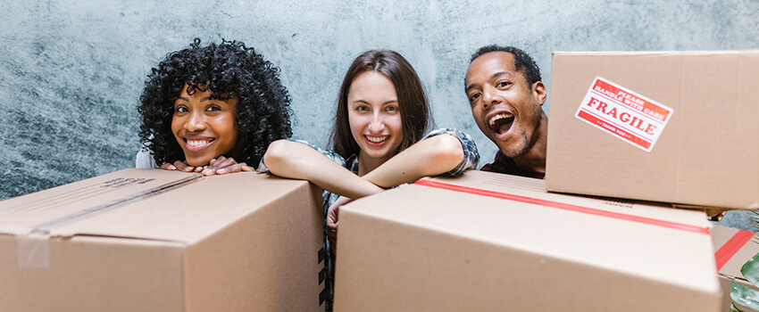 happy people with packages