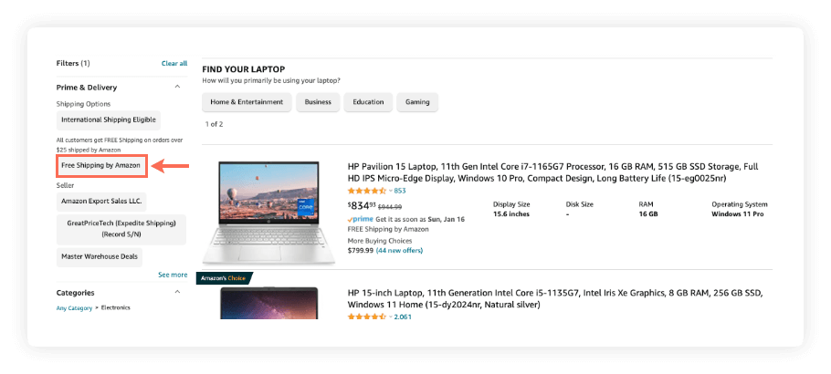 free shippping by amazon