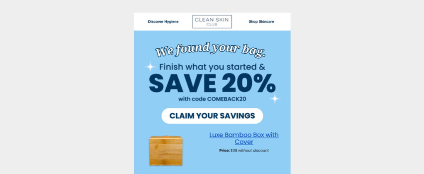 Abandoned Cart Promo Code Example
