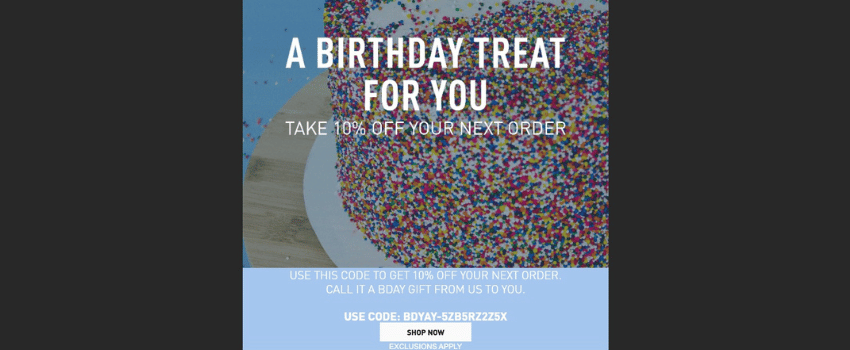 Birthday Coupon Code Example