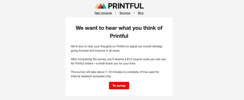 Survey Coupon Code Example