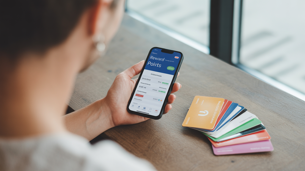 Loyalty Program Statistics 2026 – Featured Image Person holding smartphone showing reward points balance with colorful loyalty program cards fanned out on table