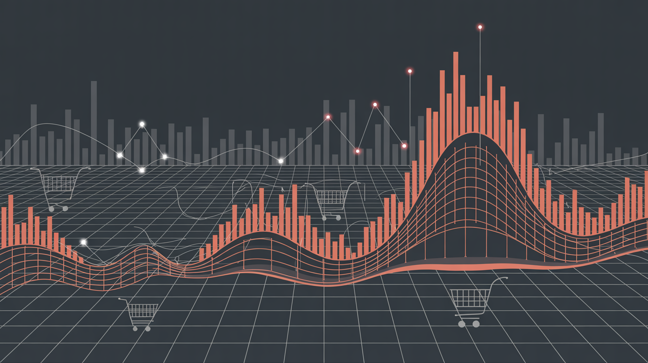 Online Shopping Statistics 2026 – Featured Image Abstract data visualization of online shopping statistics with ecommerce trends and analytics