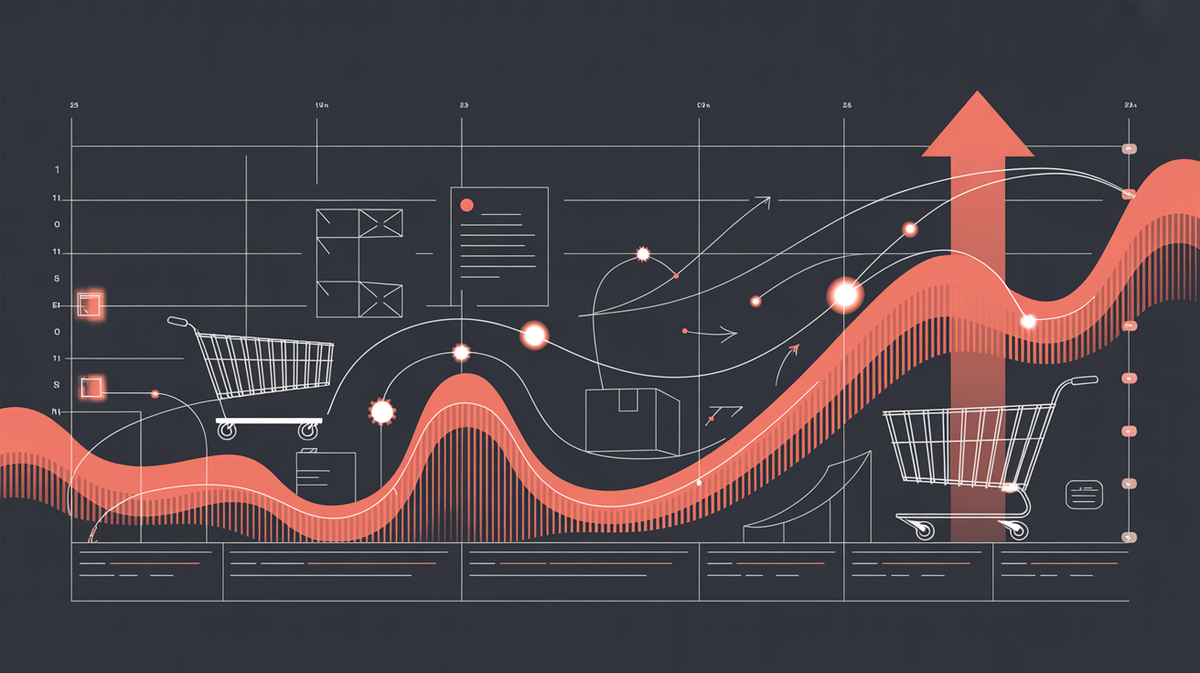 Recommerce Statistics 2026 – Resale Market Data Abstract data visualization of recommerce and resale market statistics with shopping cart silhouettes and rising trend arrow
