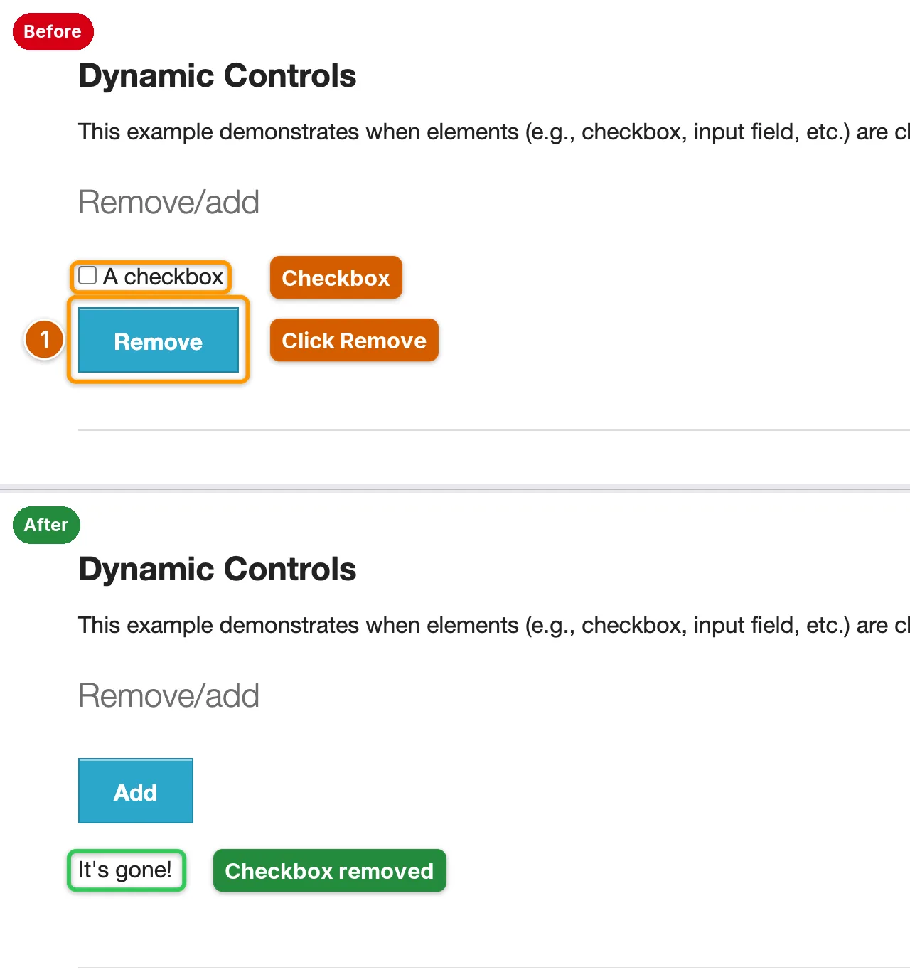Before and after shots of the same controls, one above the other